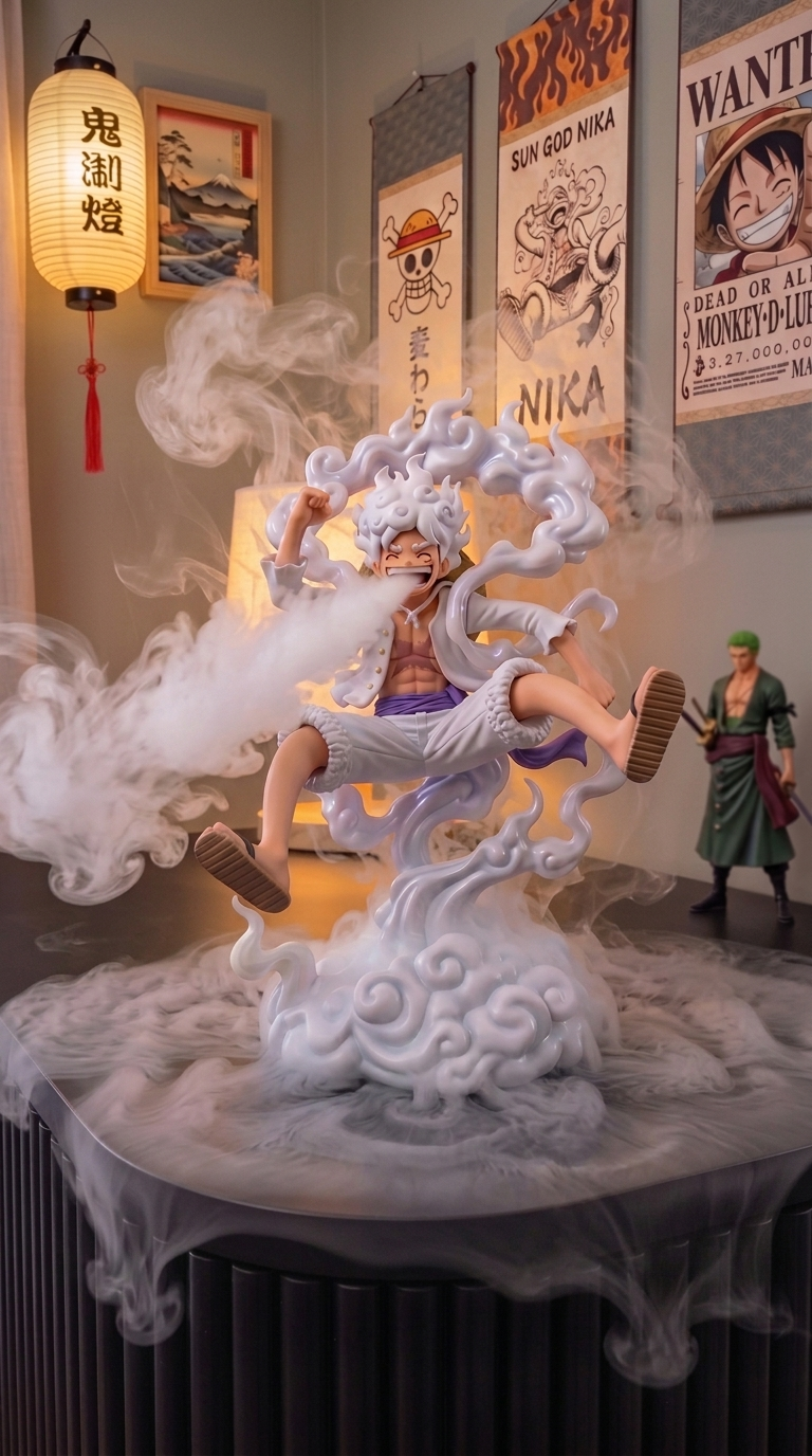Luffy Gear 5 humidifier displayed in an anime-inspired room